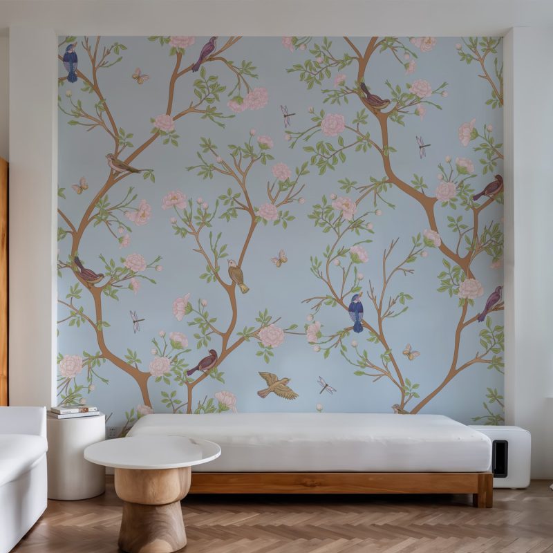 Sky Blue Chinoiserie Blossom Wallpaper