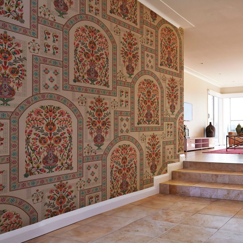 Mughal Seamless Boho Floral Pattern wallpaper in terracotta