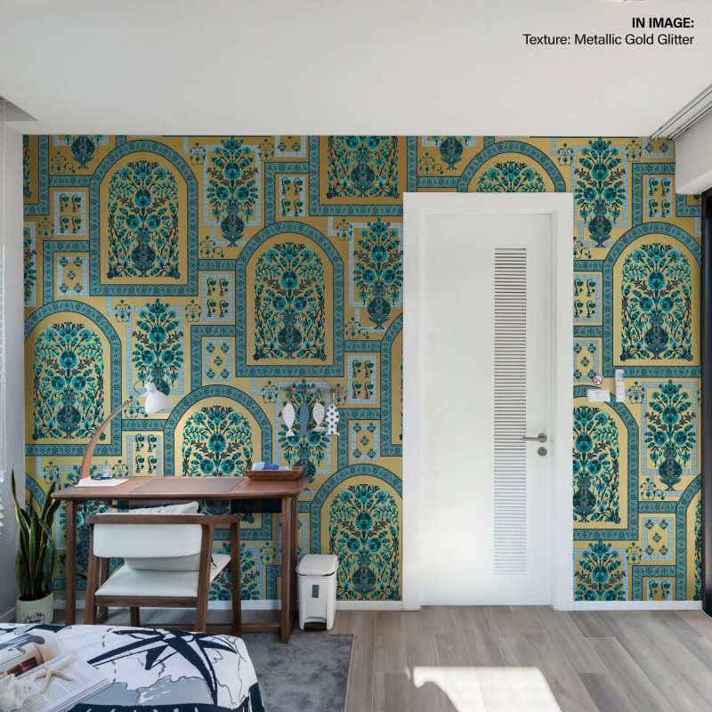 Mughal Seamless Boho Floral Pattern wallpaper in teal
