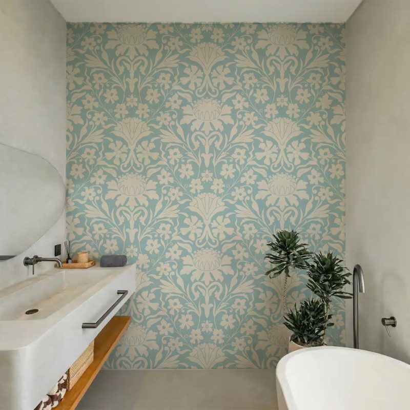 Light Floral Seamless Pattern wallpaper in aqua