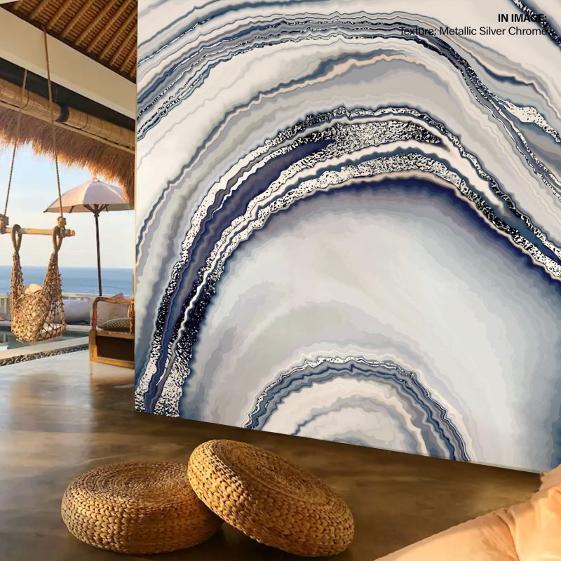 Earth crust agate marble wallpaper mural in navy and white