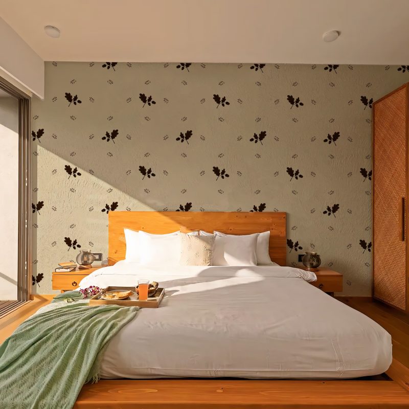 Cream and Brown Leaf Sprig Wallpaper