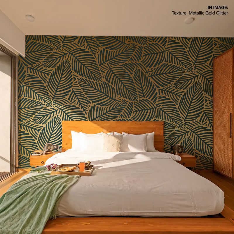 Green and Gold Leaf Line Art Wallpaper