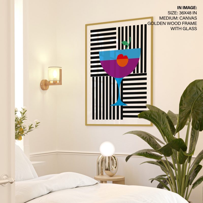 Abstract Cocktail Glass Cherry Stripes – Wall Hanging