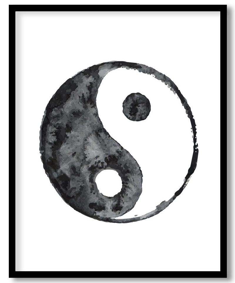 Black Gray watercolor Yin yang sign
