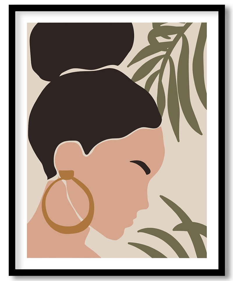 Modern boho abstract woman face figure portrait