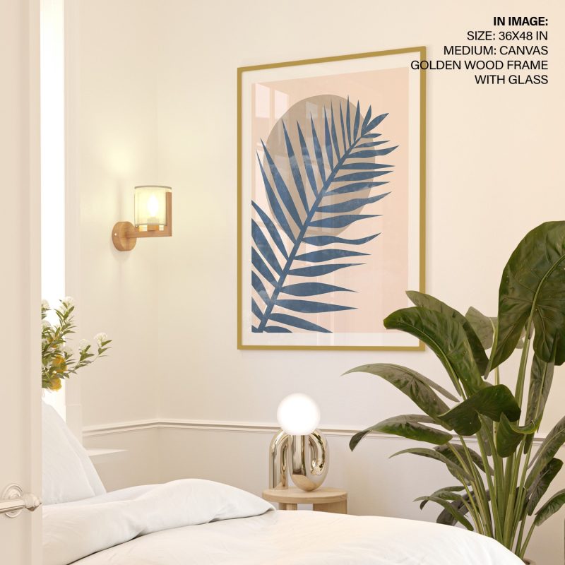 Minimalist Blue Palm and Circle – Wall Art