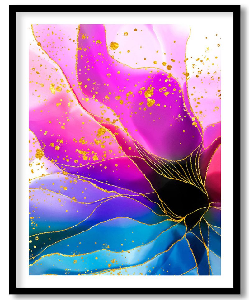 Abstract blow up golden purple watercolor flower