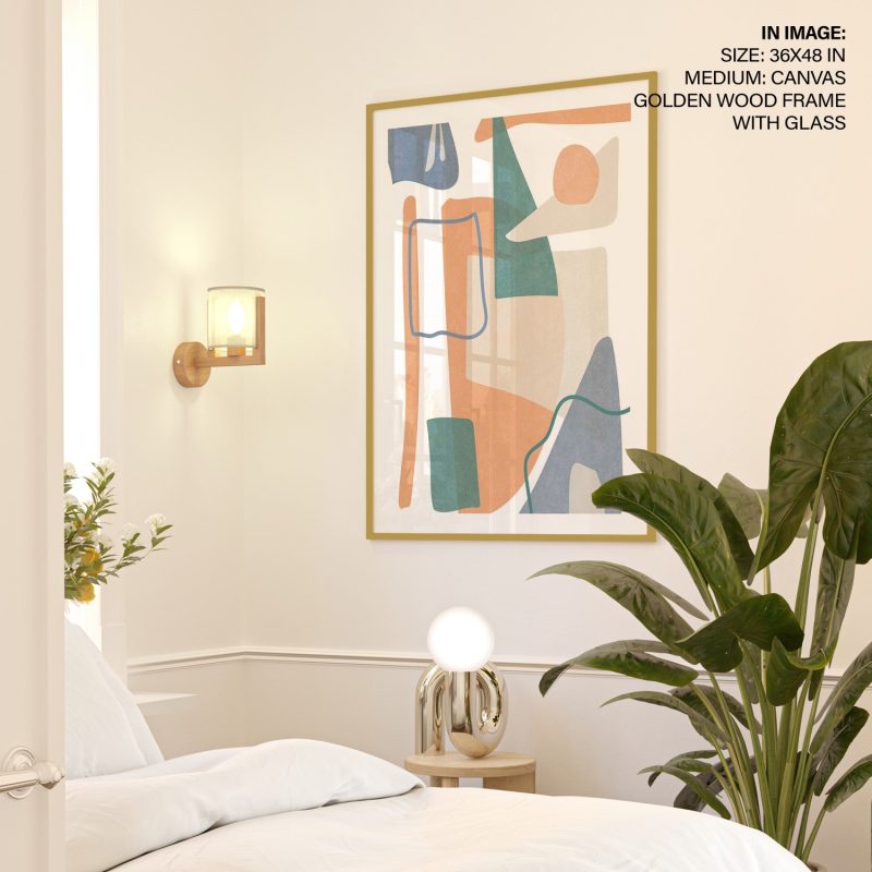 Abstract Peach Blue Teal Beige Shapes – Wall Painting