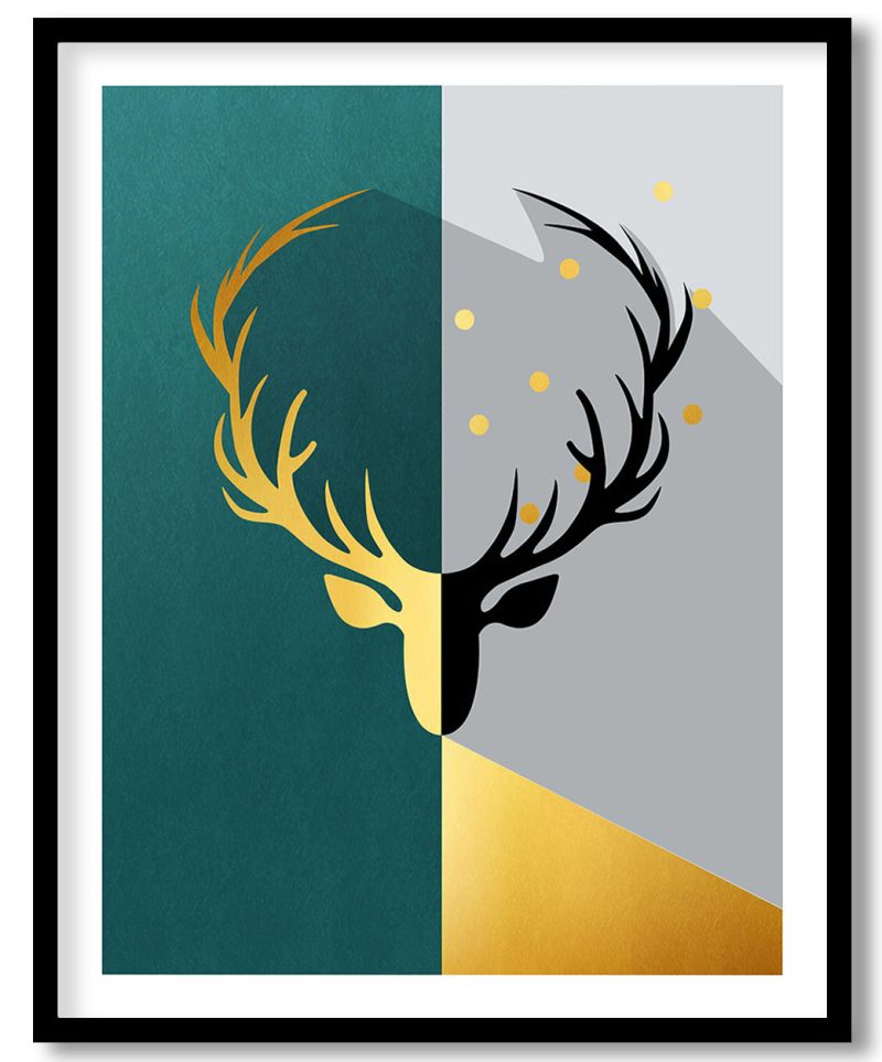 Supple golden silhouette deer head