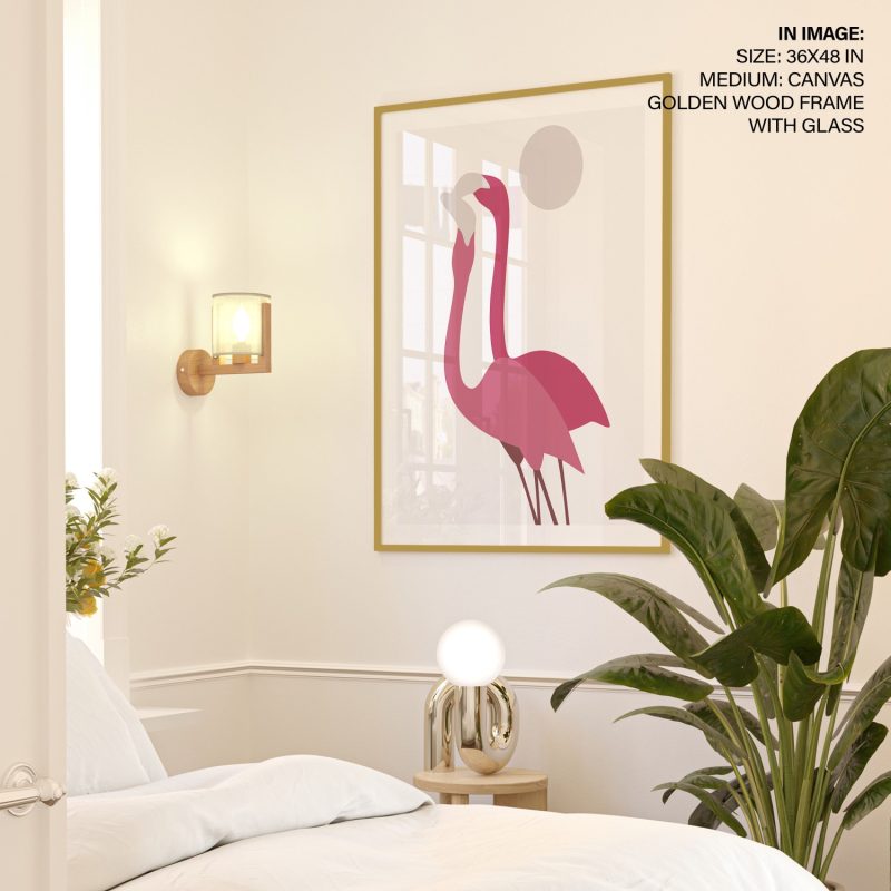 Minimalist Two Pink Flamingos Moon – Wall Decor