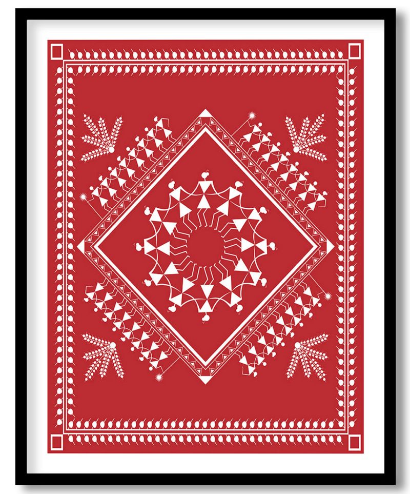 Dancing mandala with tree warli painting