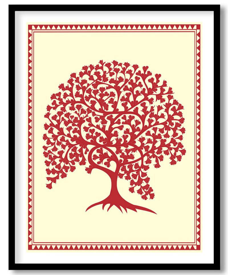 Large red tree of warli art