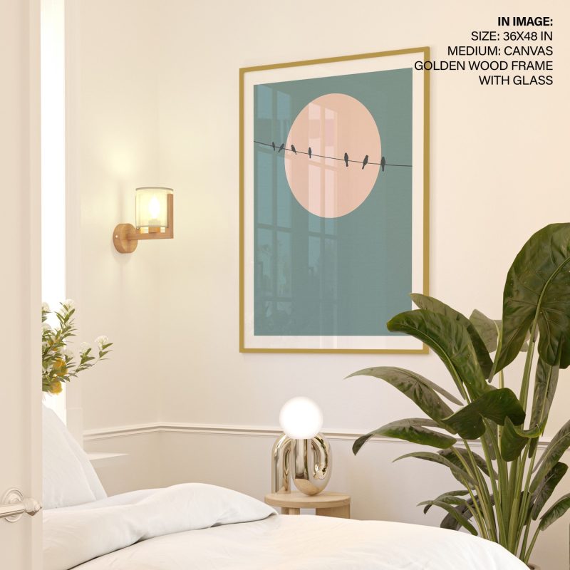 Minimalist Birds Wire Pink Moon – Wall Art