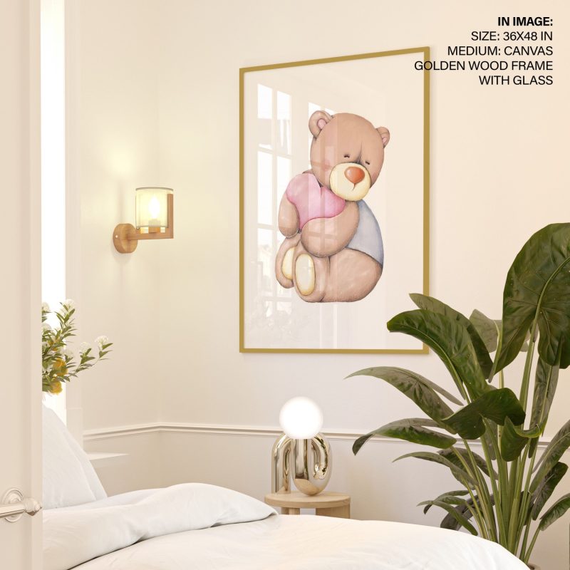 Modern Teddy Bear Hugging Heart – Wall Painting