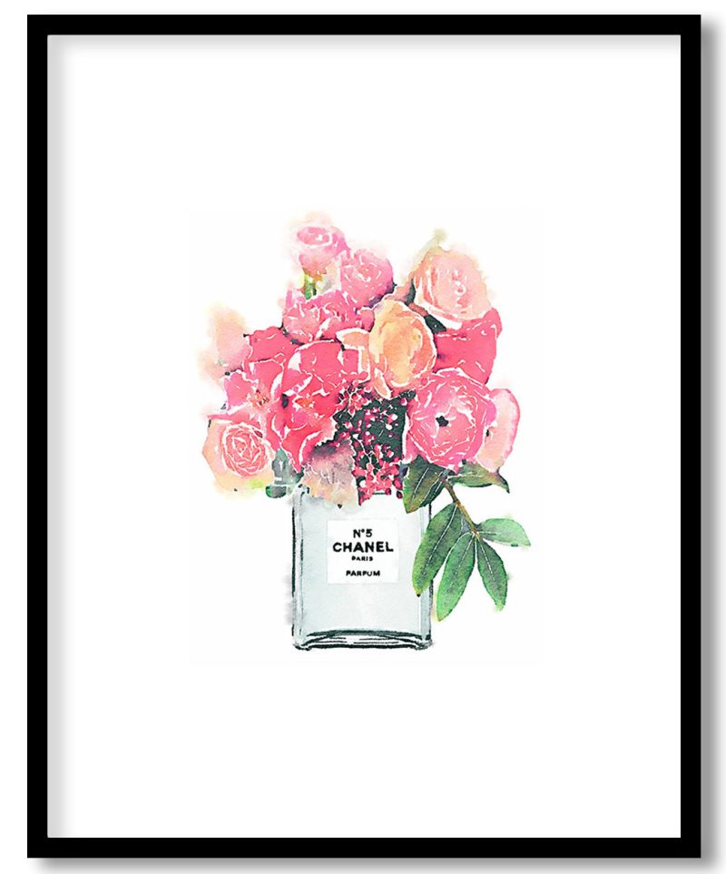 Chanel print, Glam decor, Glam prints, Fashion print, Pastel art, Trendy wall art, Wall Arts, Watercolor prints, Number 5