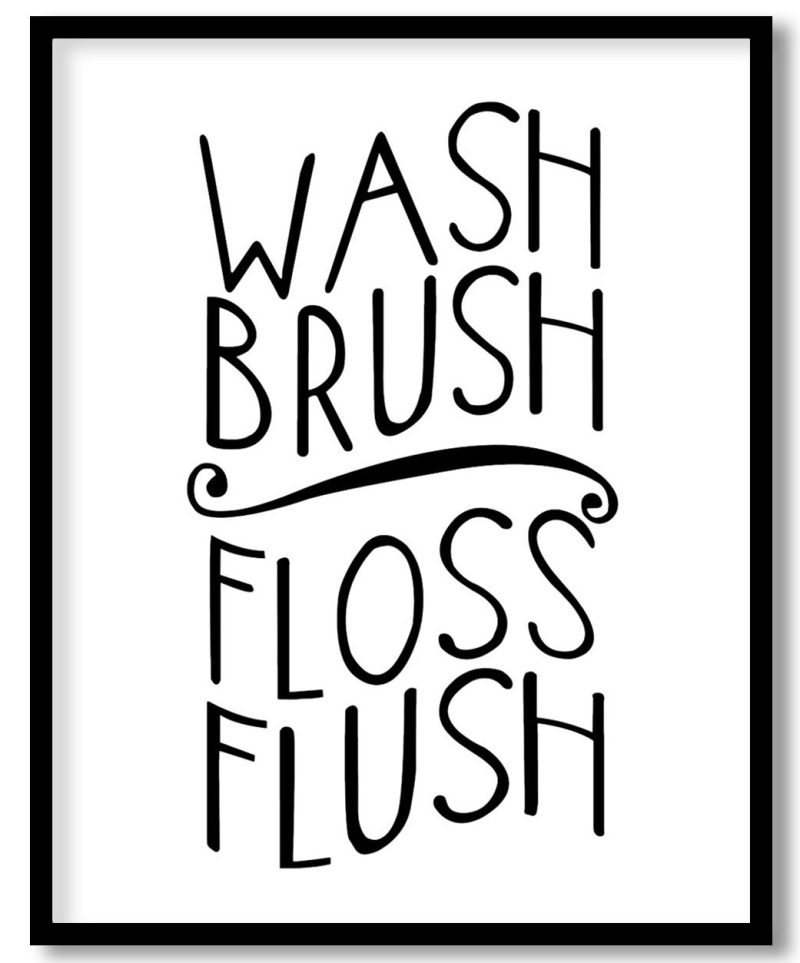 Bathroom Rules framed art Wash Brush Floss Flush Poster Typography Bathroom Kids Poster Bathroom Decor