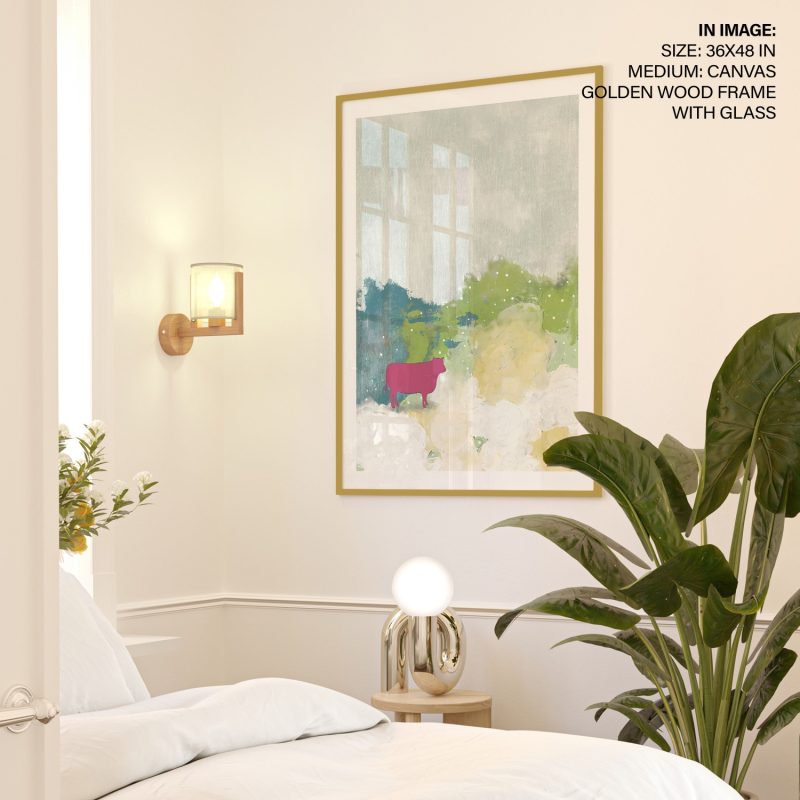 Abstract Pink Cow Landscape – Wall Painting