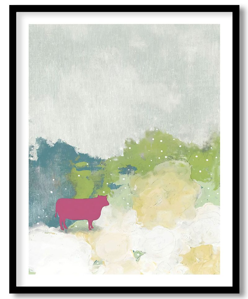 framed art Cow Print- Wall Art, Farmhouse Decor and Abstract Floral Print, framed art Women Gift