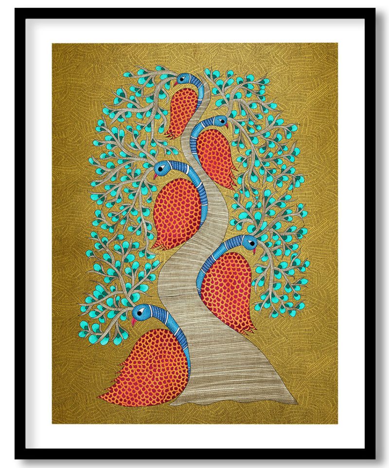 Indian tribal gond peacock and tree