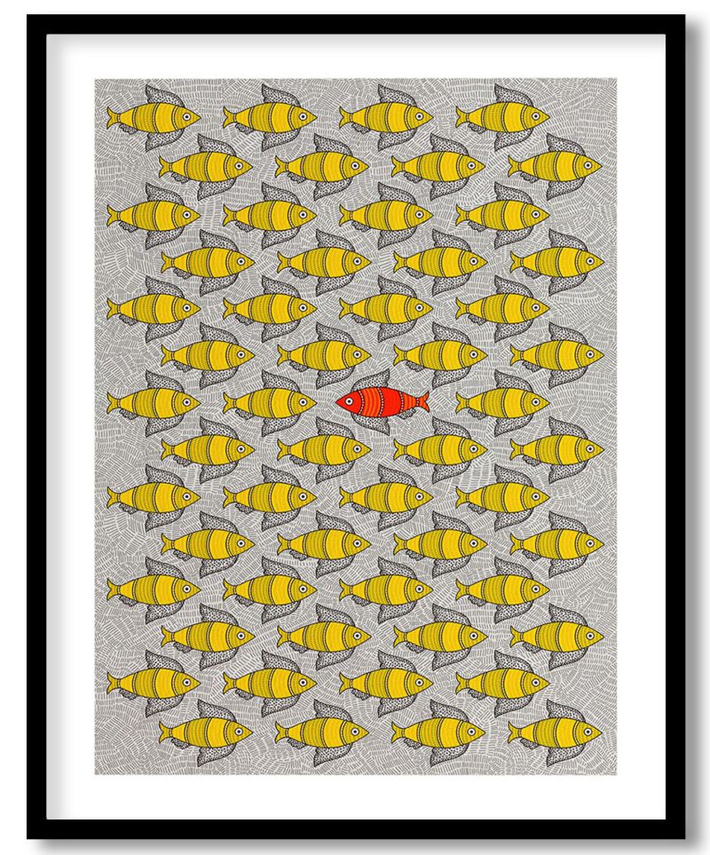 Fish set in the ocean gond art