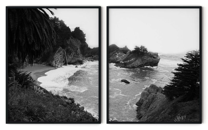 Coastal Paradise Framed Wall Art (Set of 2), Black and White Tropical Art, Botanical Art, Nature Art - Choose Size and Frame Color