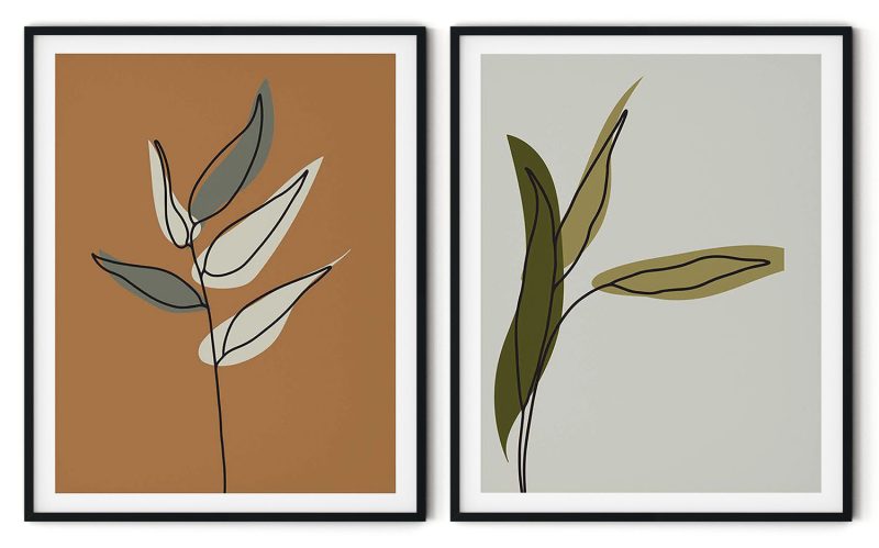 Set of 2 abstract line drawing botanical