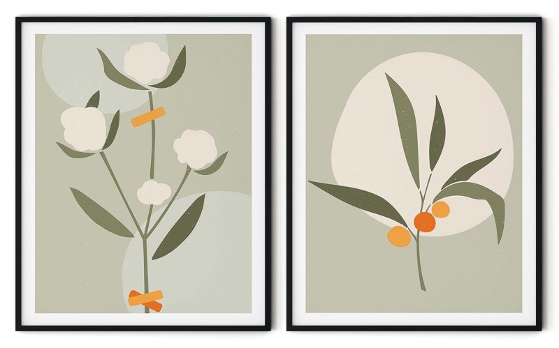 Set of 2 abstract flower and plant