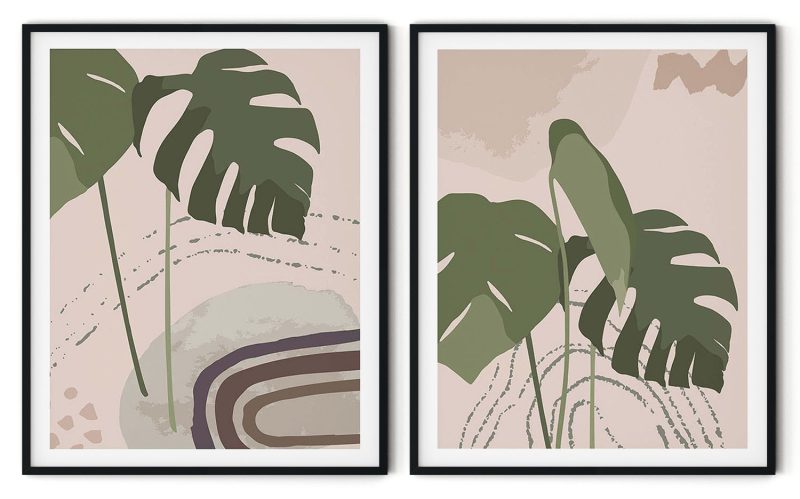 Set of 2 monstera elements leaves abstract