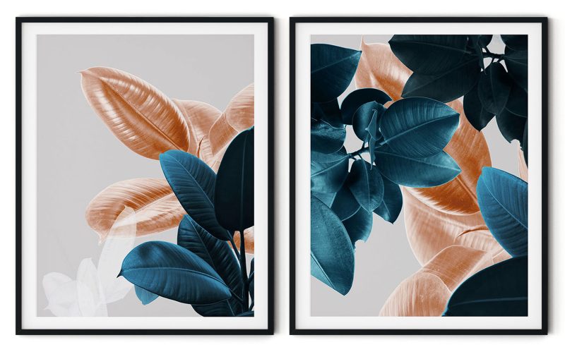 Set of 2 abstract rubber leaves botanical