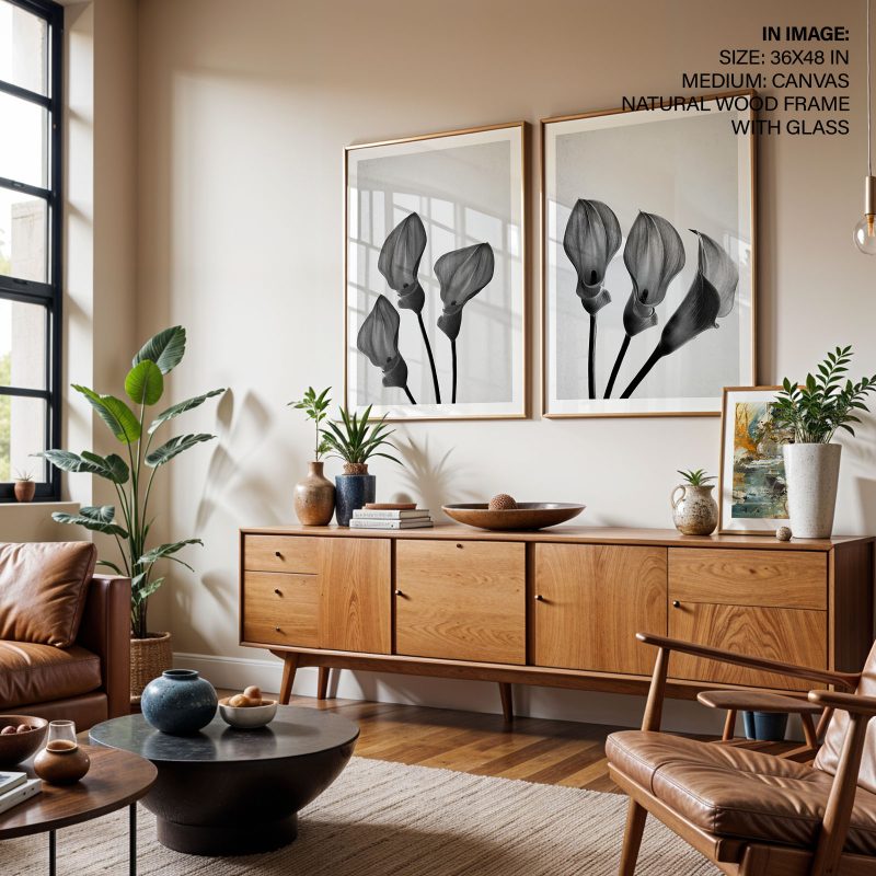 Botanical Black White Calla Lilies – Wall Painting