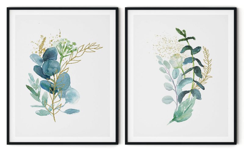 Set of 2 minimalistic watercolor plant botanical