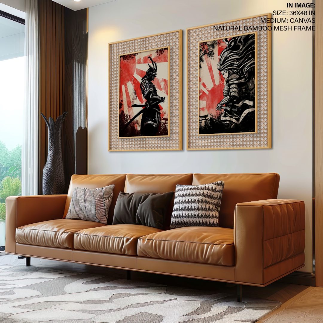 Framed Art | Set of 2 japanese silhouette samurai fighters | 50+