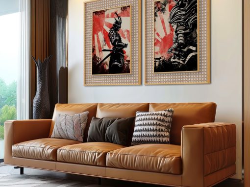 Framed Art | Set of 2 japanese silhouette samurai fighters | 50+