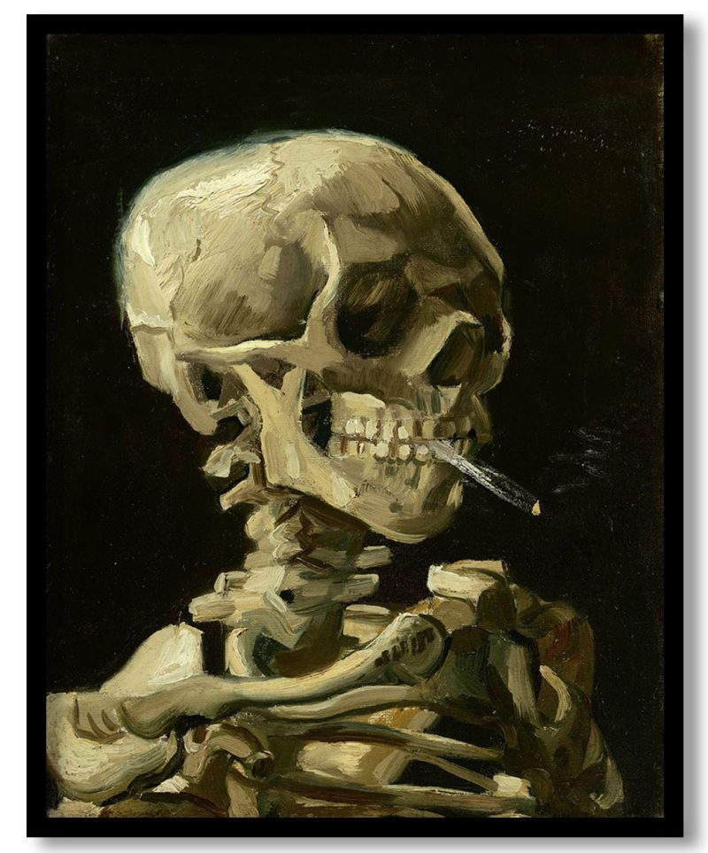 Head of a skeleton with a burning cigarette by Vincent van gogh
