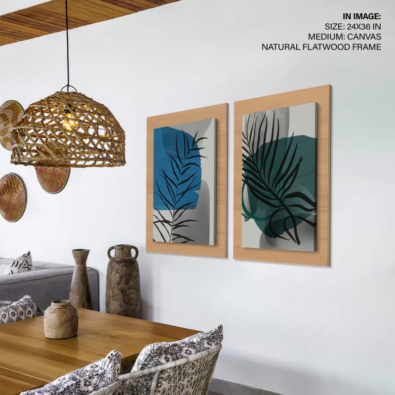 Abstract Palm Leaves Blue Teal Shapes – Wall Art