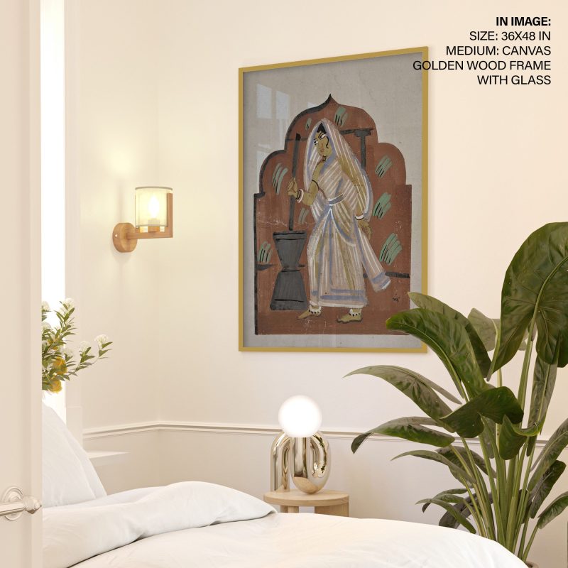 A woman husking by Nandalal Bose (1937)