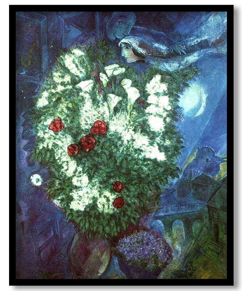 Bouquet with flying lovers by Marc Chagall (1947)