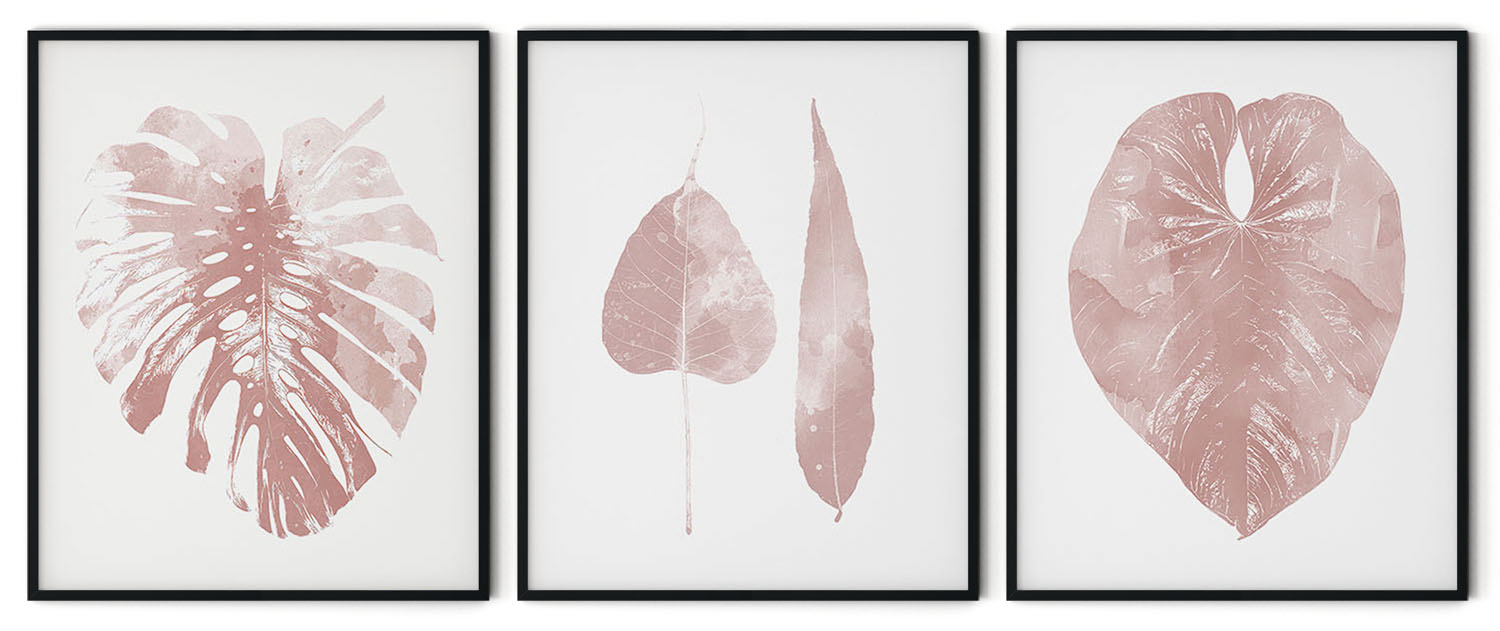 Blush Pink Botanical Leaves Framed Wall Art Set of 3