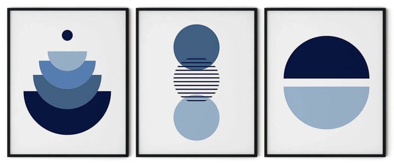 Set of 3 minimalist blue circle geometric shapes