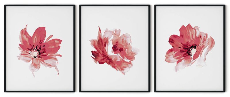 Set of 3 red pink beautiful flowers