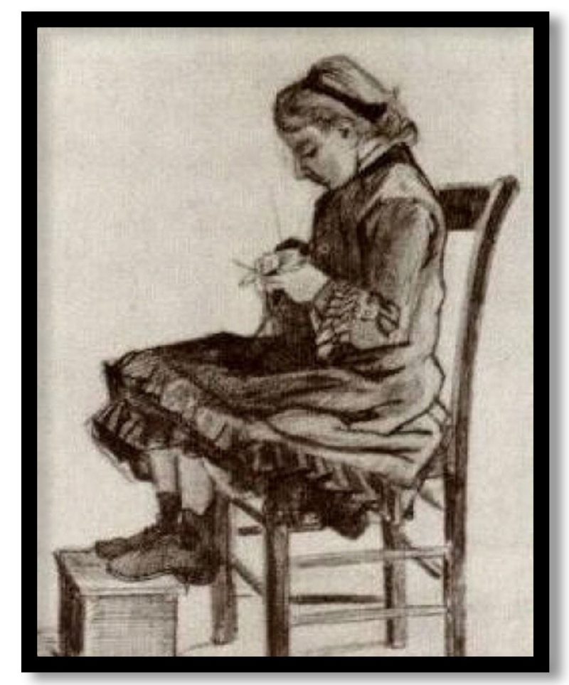 Girl Sitting, Knitting by Vincent van Gogh (1882)