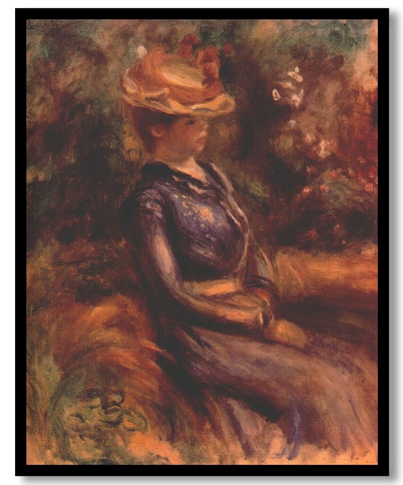 Girl wearing a straw hat by Pierre-Auguste Renoir