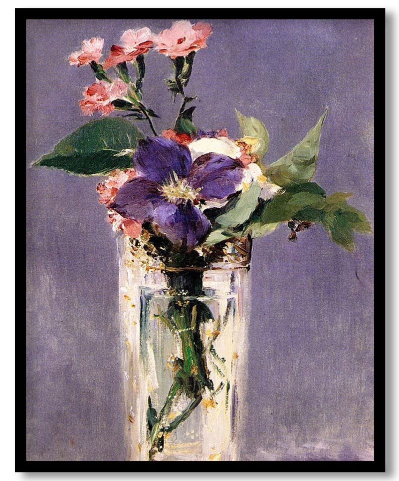 Pinks and Clematis in a Crystal Vase by Edouard Manet (1882)