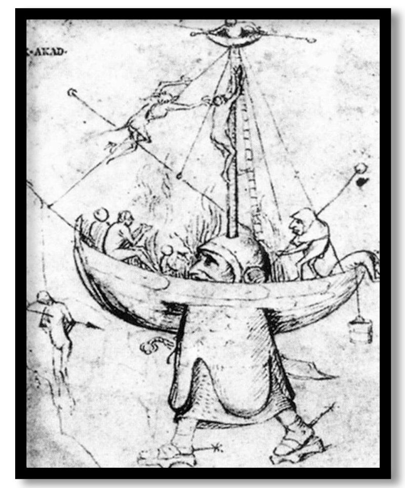 The Ship of Fools in Flames by Hieronymus Bosch (1465-1516)
