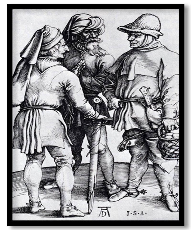 Three Peasants In Conversation by Albrecht Durer (1497)
