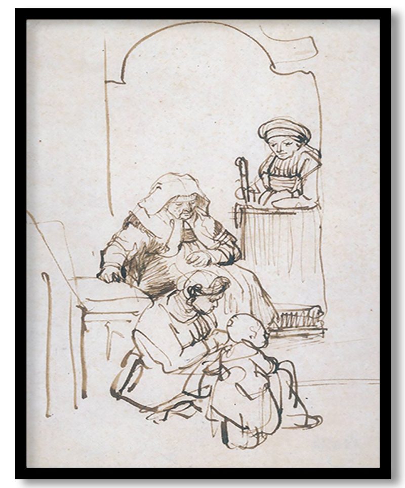 Three Women and a Child at the Door by Rembrandt (1645)