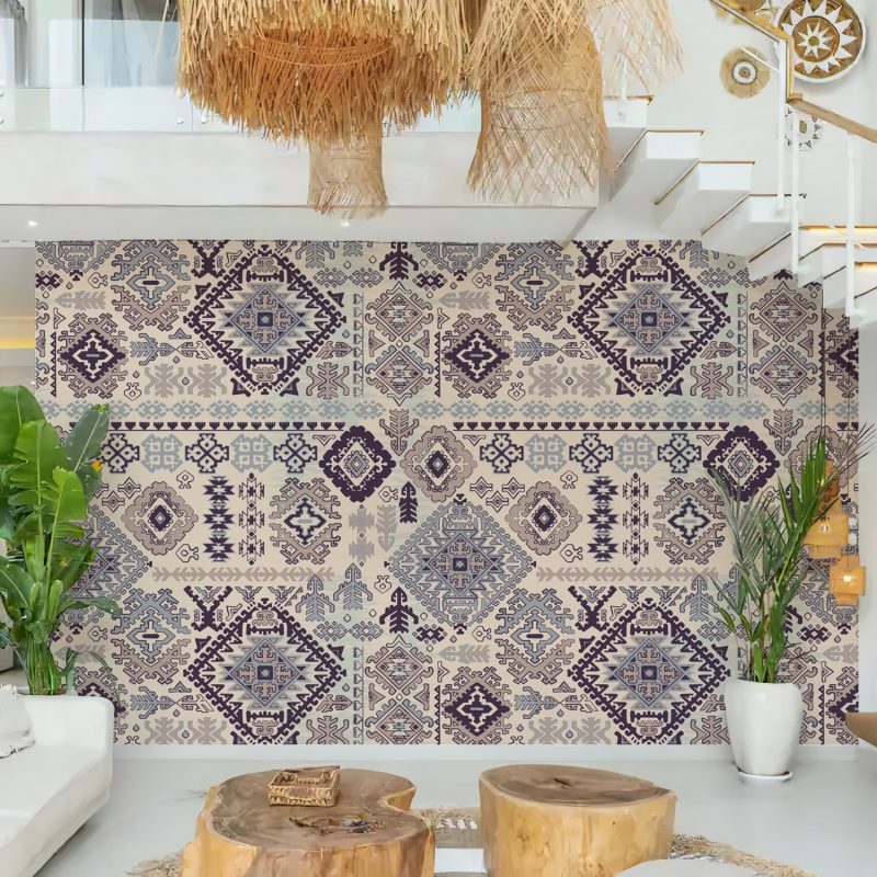Beige and Purple Boho Kilim Wallpaper