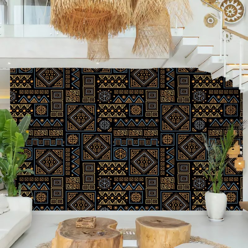 Black and Orange Boho Patchwork Wallpaper