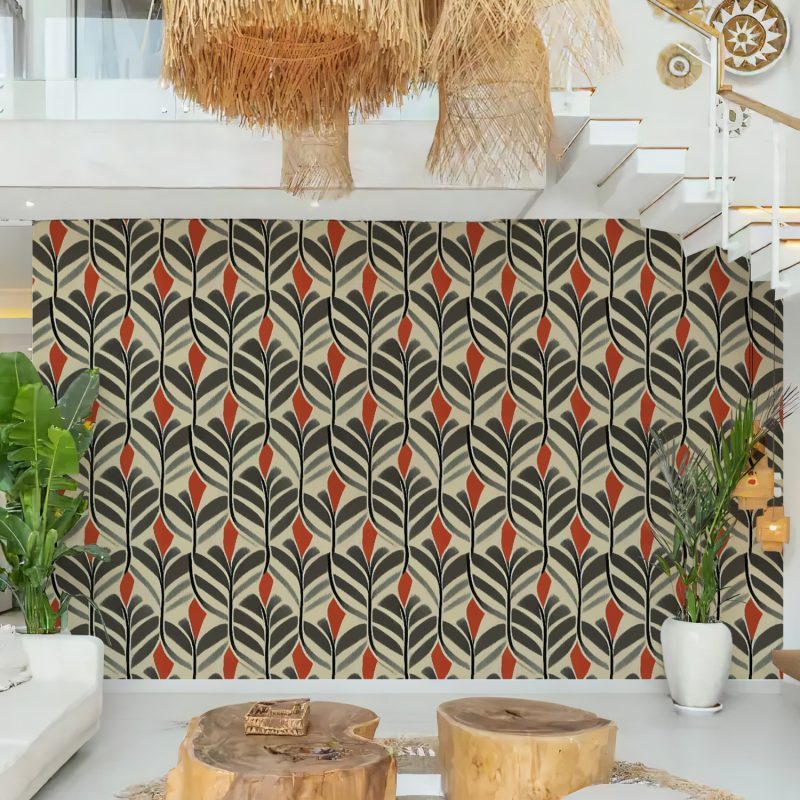 Charcoal and Red Leaf Wallpaper